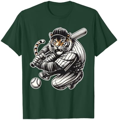 Funny Tiger Playing Baseball Cute Baseball T-Shirt - T-Shirt | Forest