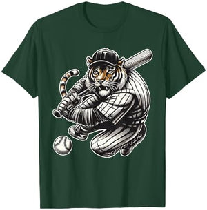 Funny Tiger Playing Baseball Cute Baseball T-Shirt - T-Shirt | Forest