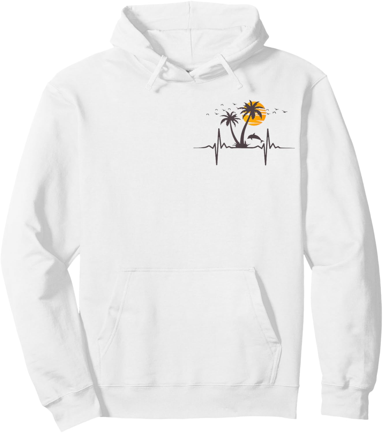 Palm Trees Beach Heartbeat Island Dolphin Tropical Retro Women Girls Kids Hoodie - Hoodie | White