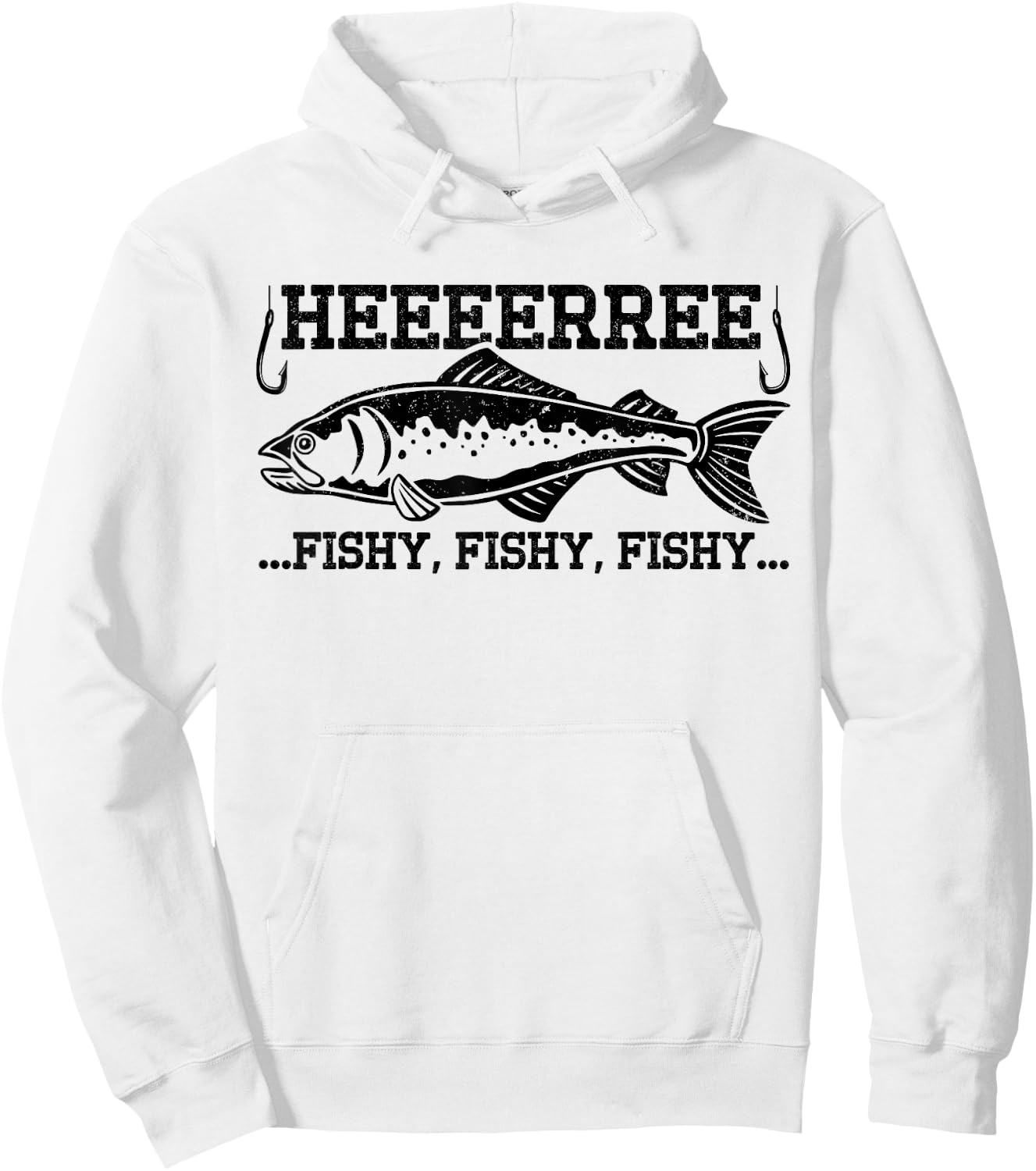 Here Fishy Funny Fisherman Men Dad Bass Fishing Lover Hoodie - Hoodie | White
