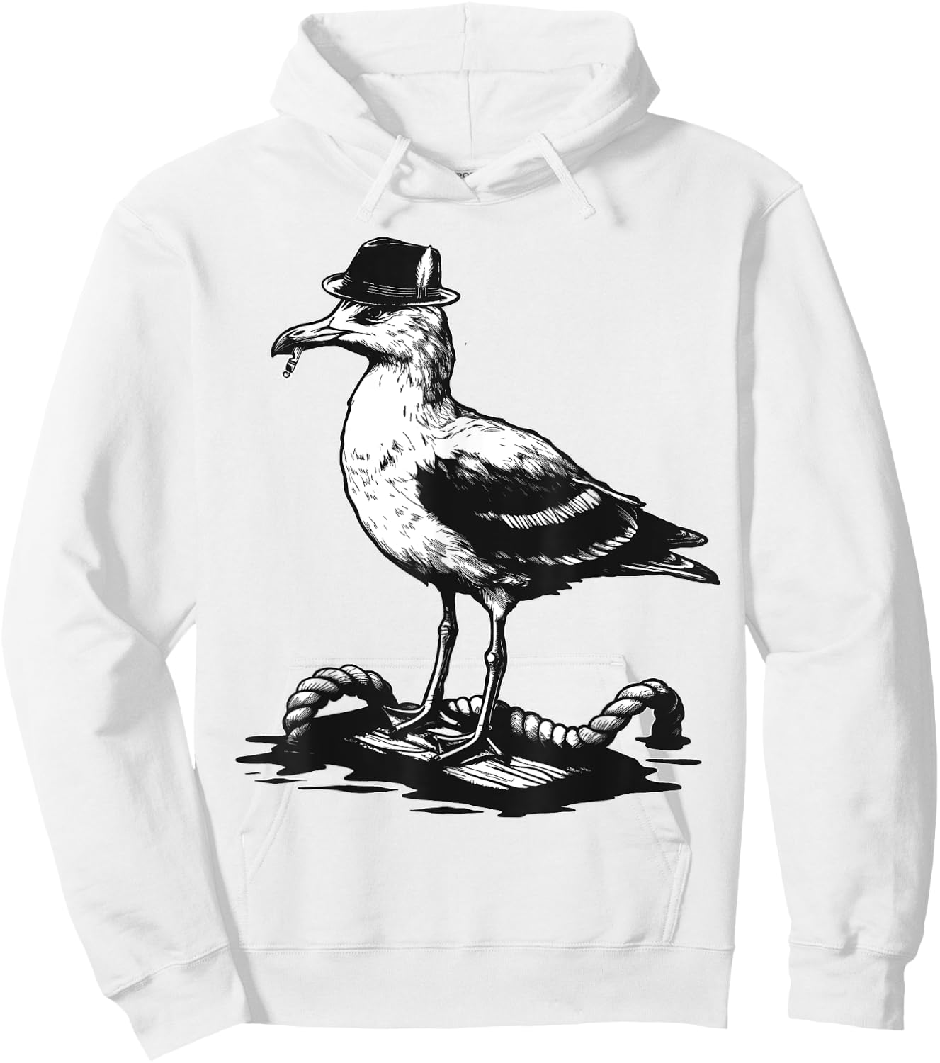 Vintage Seagull Bird Smoking Hat Rope Nautical Design Hoodie - Hoodie | White