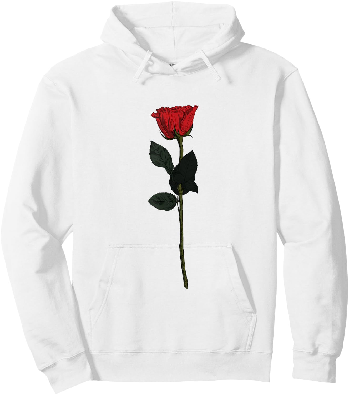 Rose Art Vintage Rose Drawing Thorns Leaf Flower Art Rose Hoodie - Hoodie | White