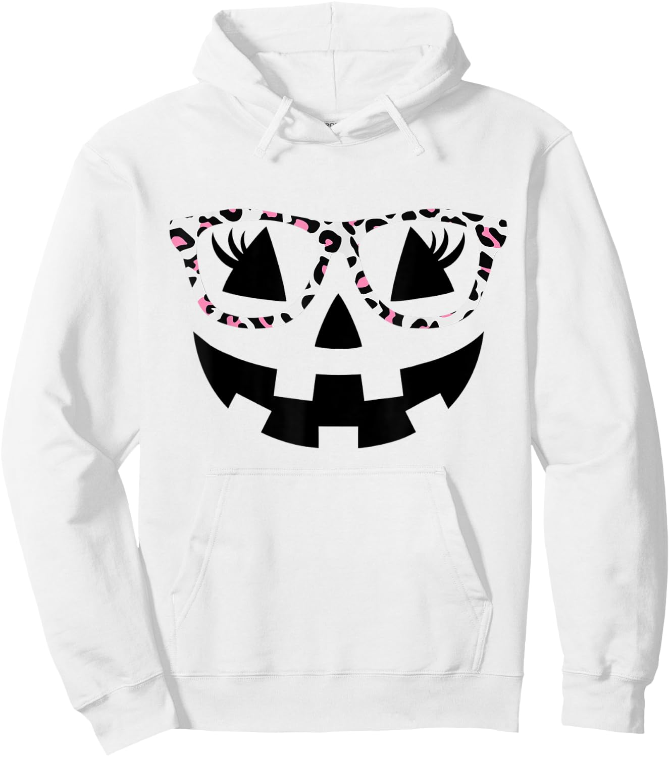 Jack O Lantern Face Pumpkin Halloween Leopard Print Glasses Hoodie - Hoodie | White