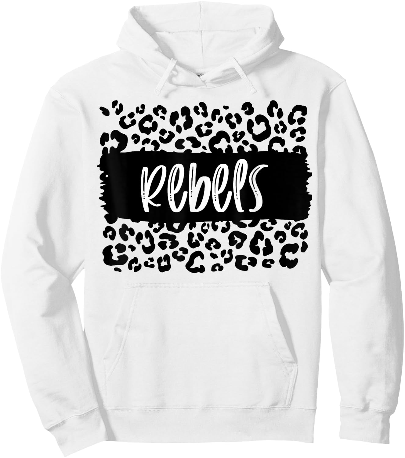 Rebels Team Mascot School Spirit Game Night Leopard Print Hoodie - Hoodie | White