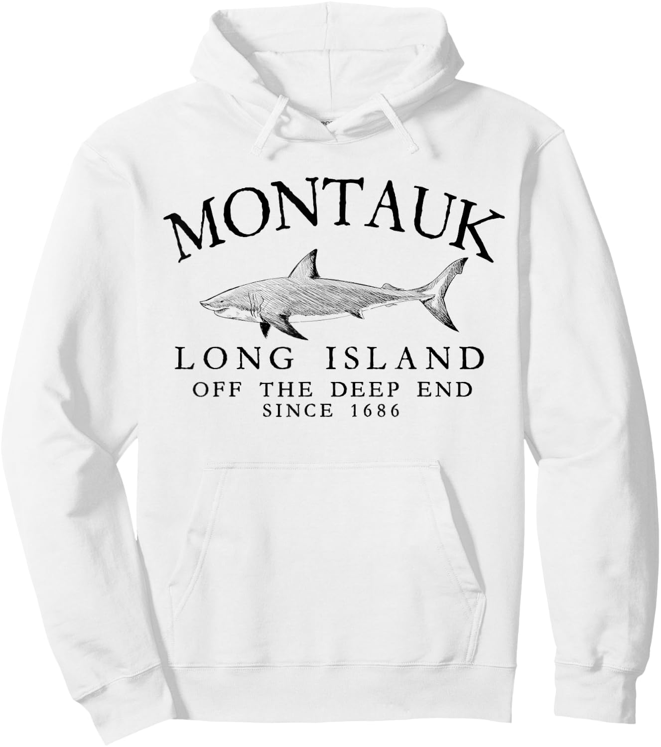 Montauk LI Off The Deep End Shark Fishing Vintage Black Hoodie - Hoodie | White