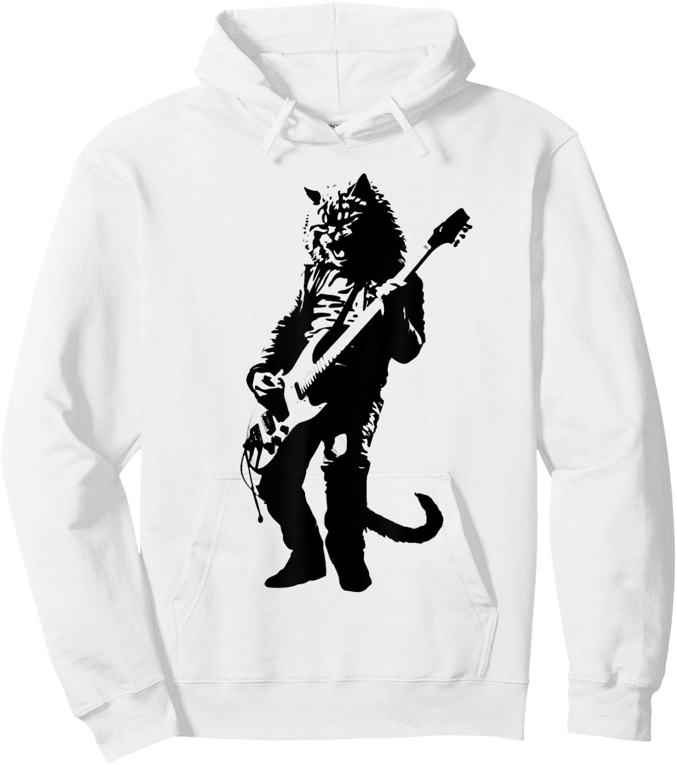 Rock Cat Playing Guitar Funny Guitar Cat Tall Hoodie - Hoodie | White