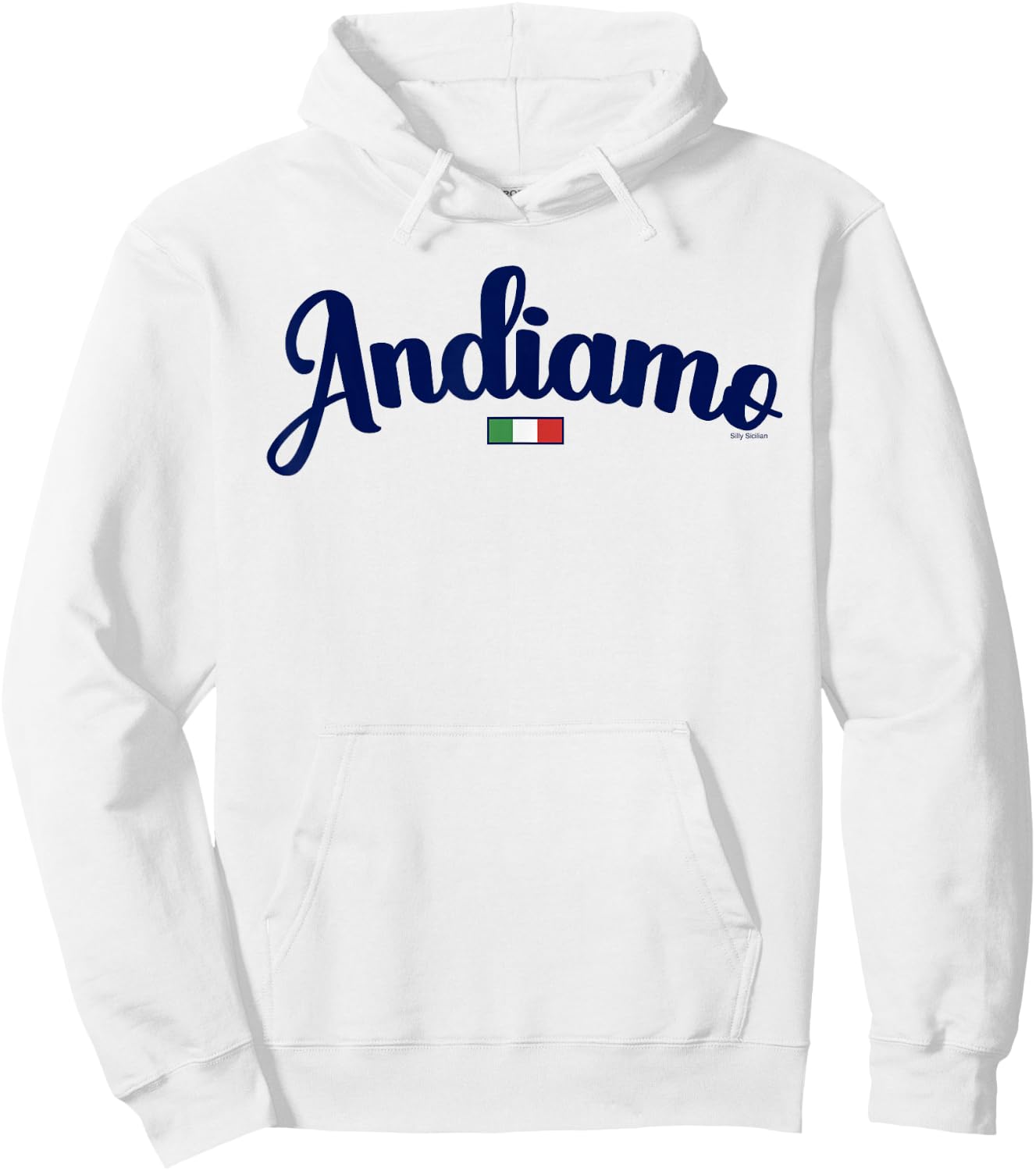 Andiamo Let's Go To Italy Italian Travel Navy Script & Flag Hoodie - Hoodie | White