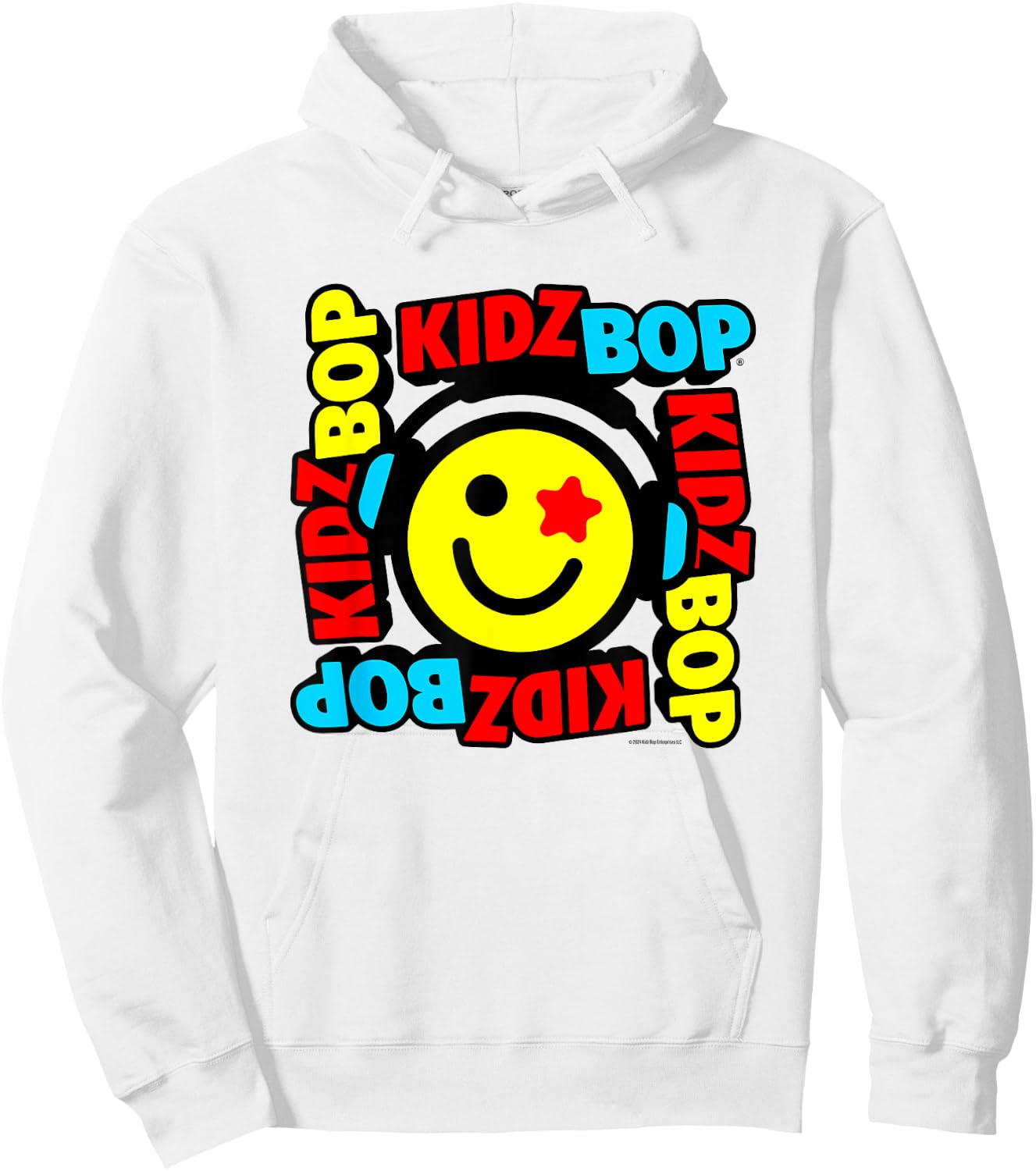 KIDZ BOP Merch – Star Smiley Face With Headphones Hoodie - Hoodie | White