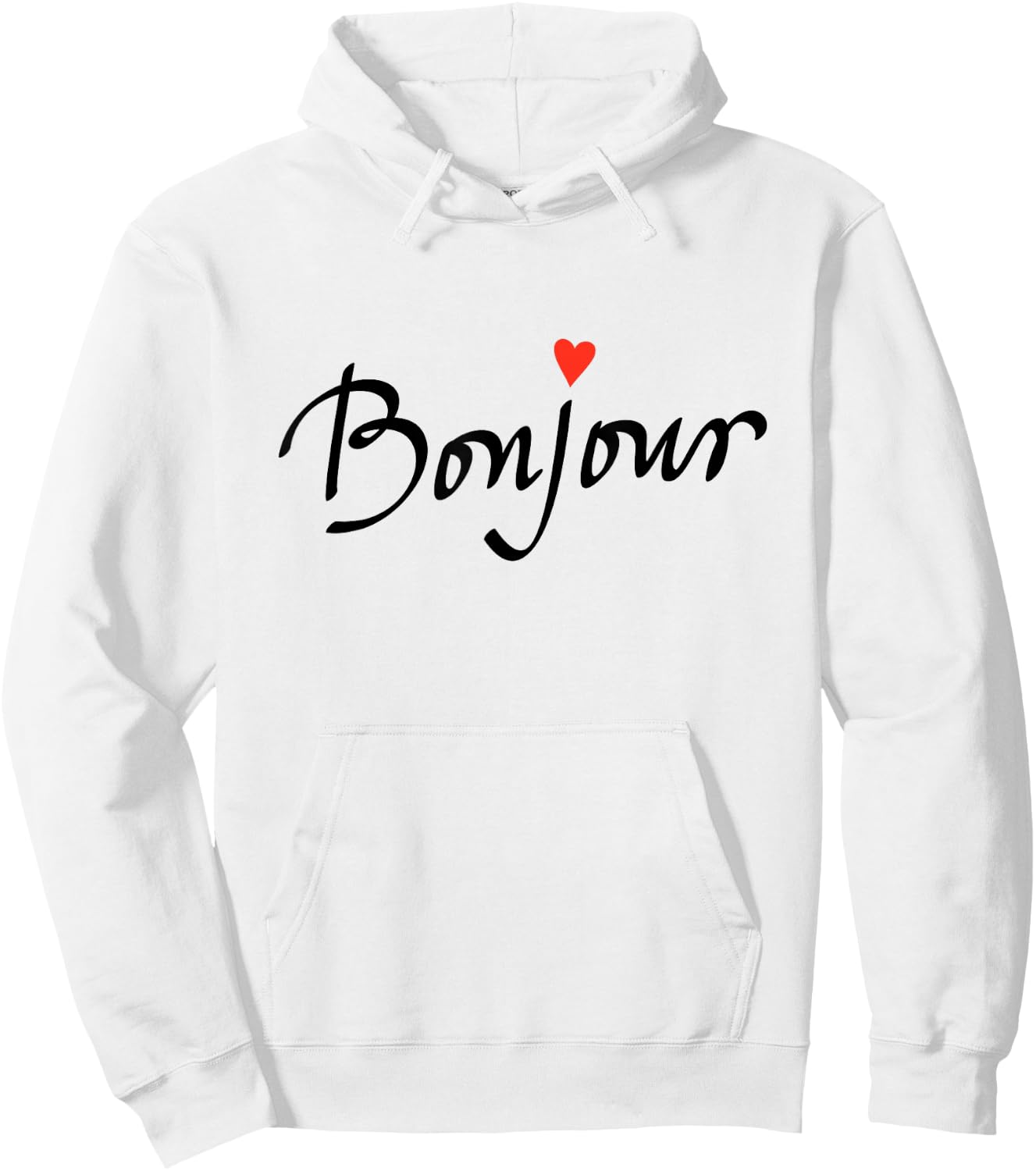 Bonjour with Heart and Cool Font Hoodie - Hoodie | White