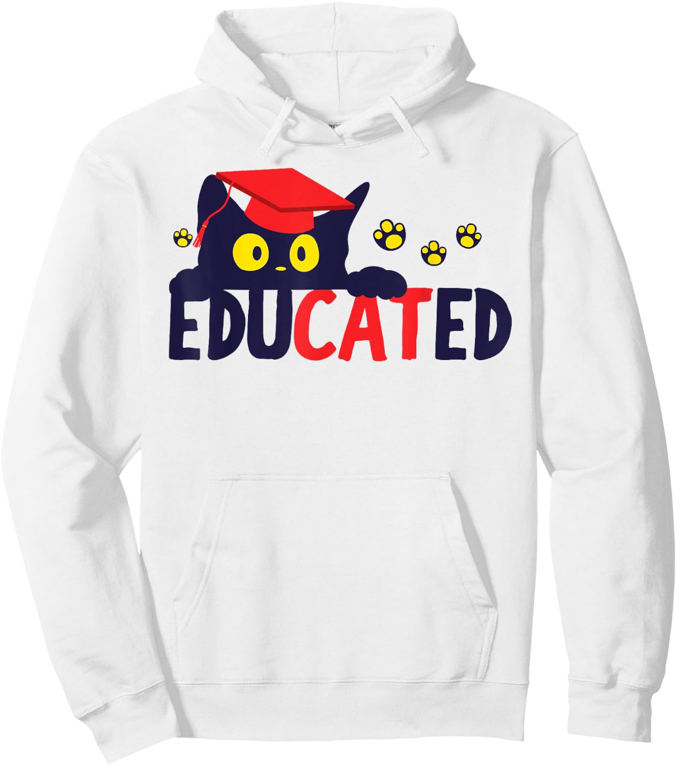 Educated Cat in Graduation Cap Funny Grad Women Hoodie - Hoodie | White