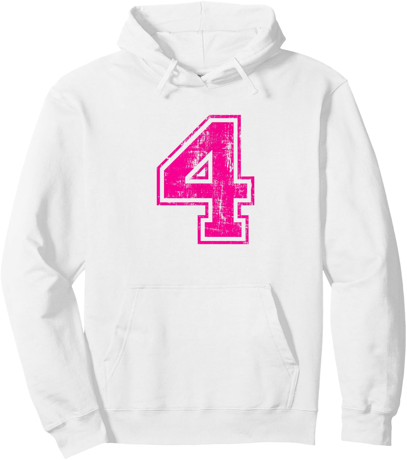 Number 4 Four Varsity Distressed Vintage Sport Team Player's Hoodie - Hoodie | White