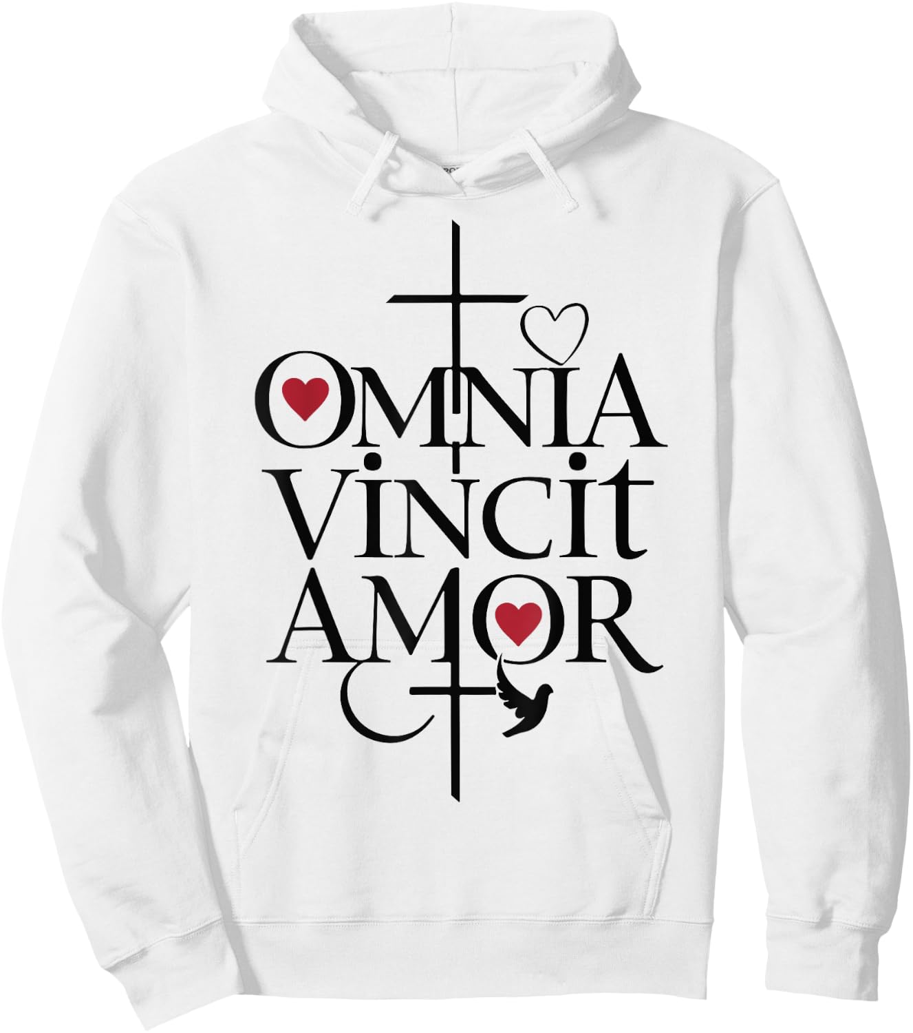 Omnia Vincit Amor Religious Latin Quote Love Faith Cross Hoodie - Hoodie | White