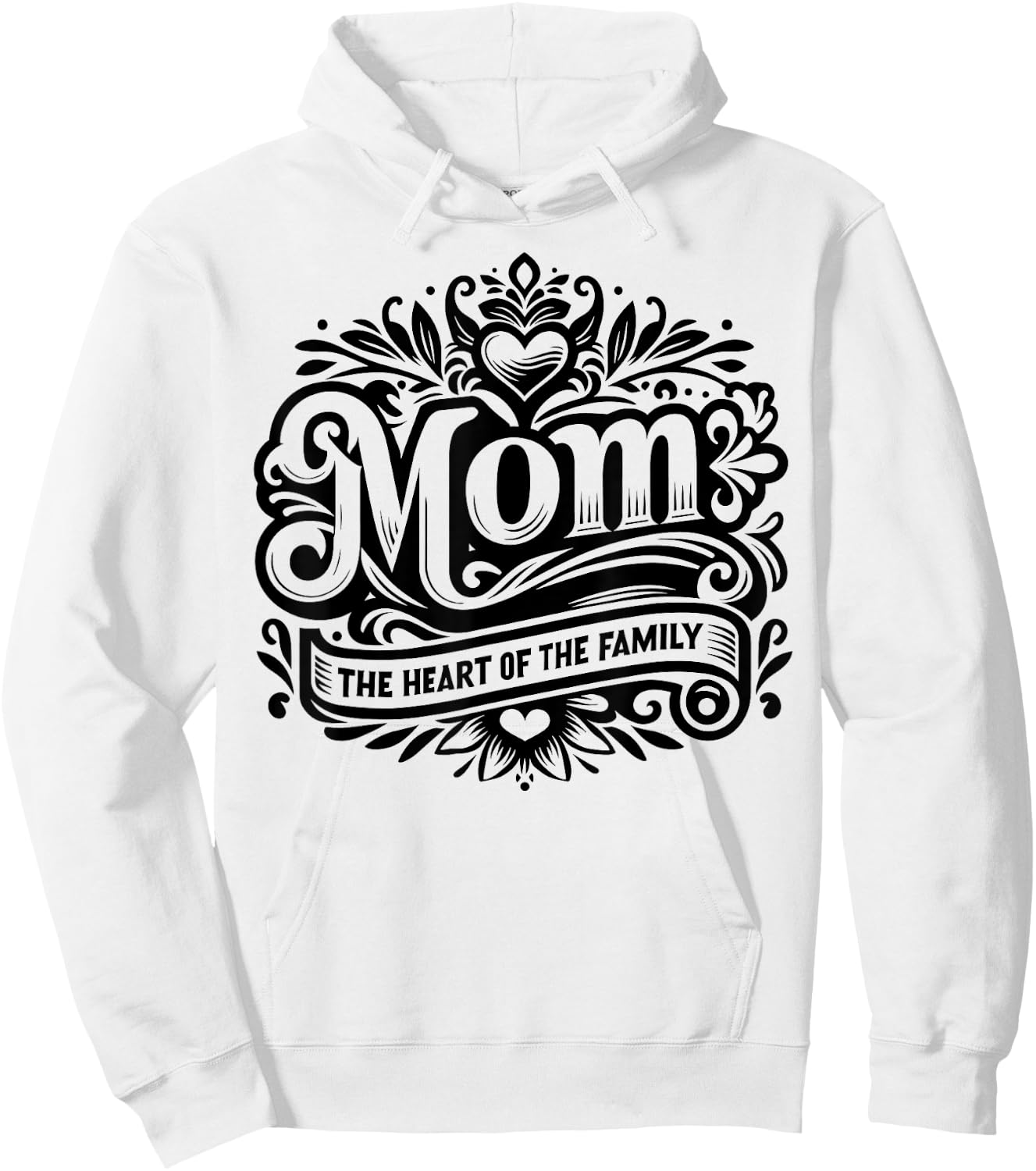 Mom the Heart of the Family Funny Mother's Day Mom Hoodie - Hoodie | White