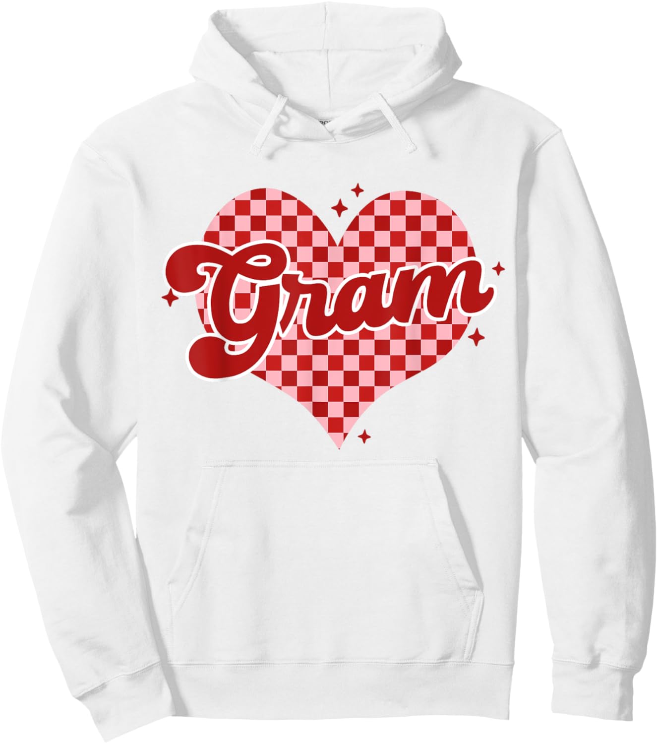 Retro Checkered Gram Heart GroovyValentines Day Hoodie - Hoodie | White