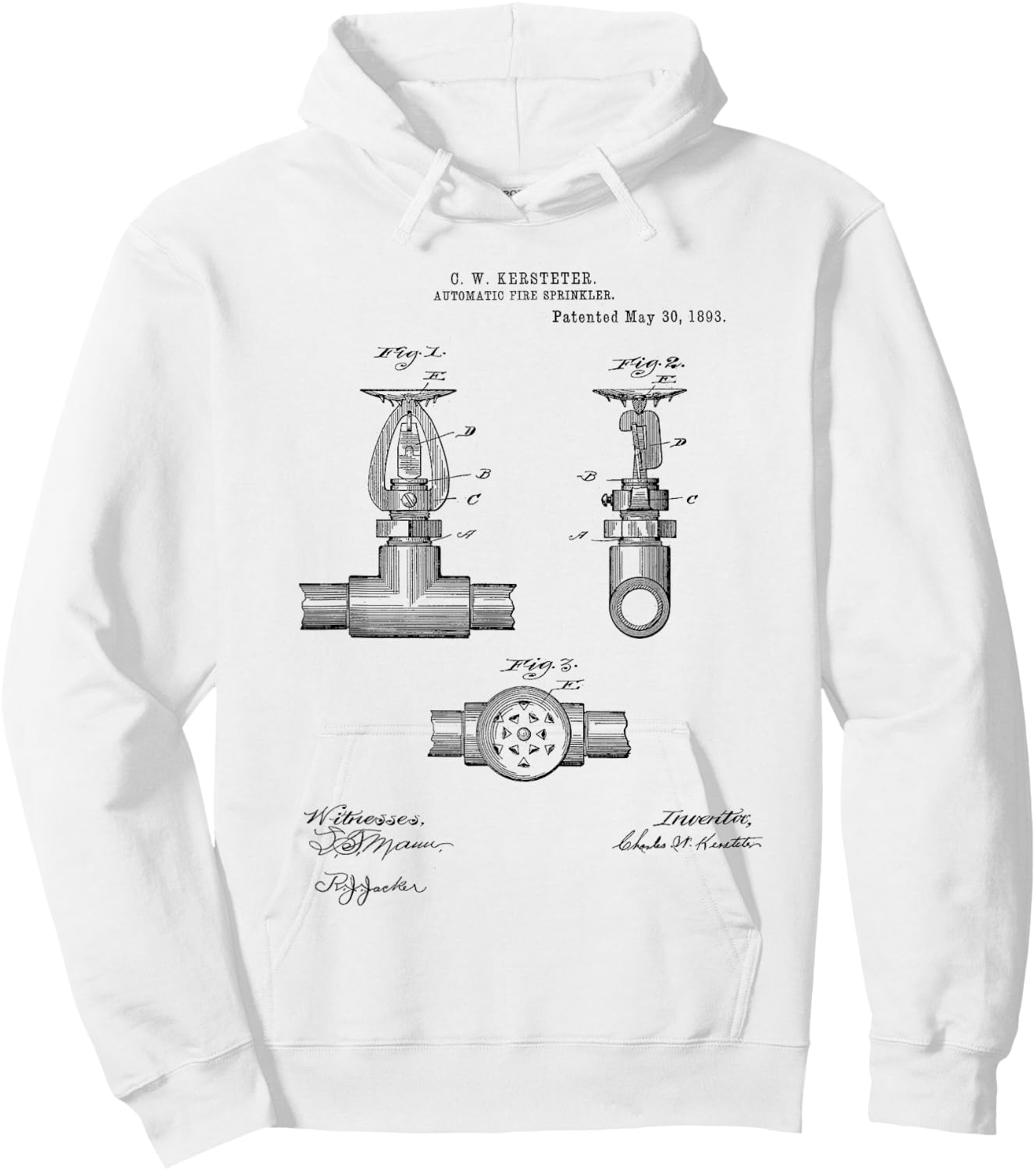 Fire Sprinkler Vintage Patent Hand Drawing Funny Novelty Hoodie - Hoodie | White