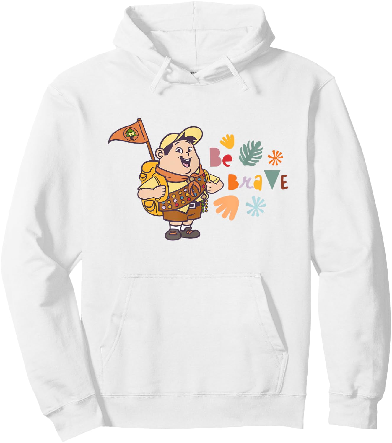 Disney Pixar Up Be Brave Cute Russell Colorful Chest Logo Hoodie - Hoodie | White