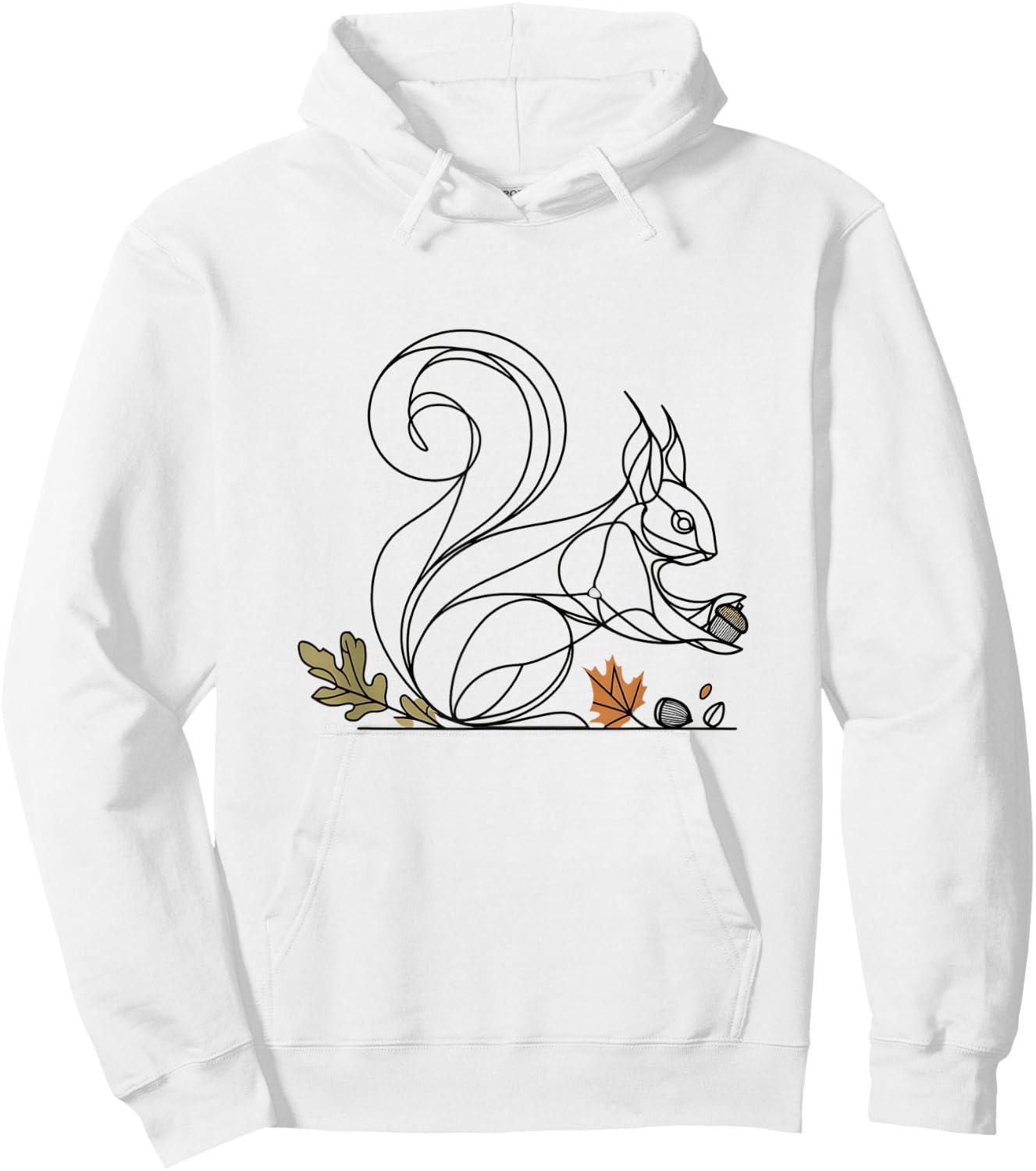 BioGeometry Autumn Squirrel Line with Acorns and Leaves Hoodie - Hoodie | White