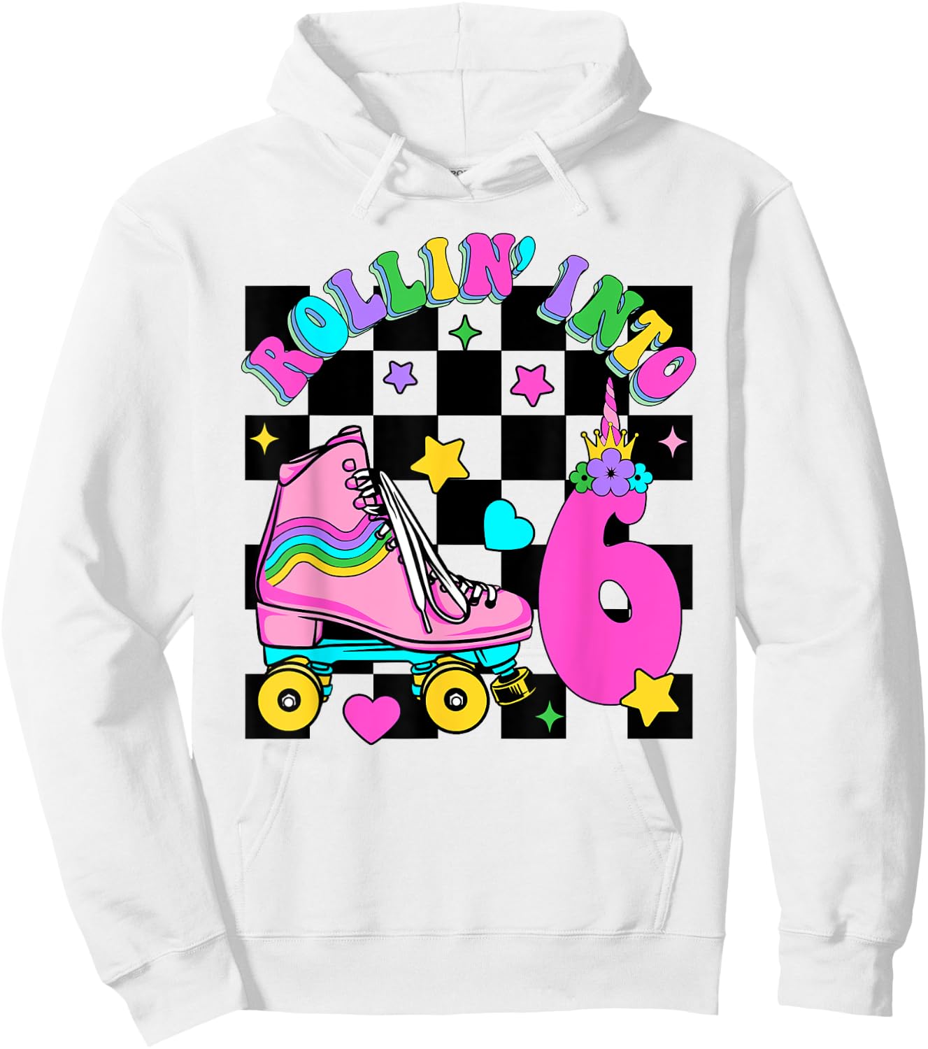 Rolling Into 6 Years Old Skater 6th Birthday Kids Girls Hoodie - Hoodie | White