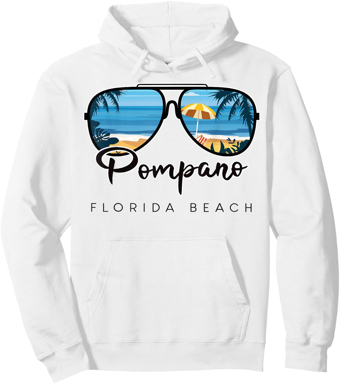 Pompano Beach Florida Palm Tree Sunglasses Souvenir Hoodie - Hoodie | White