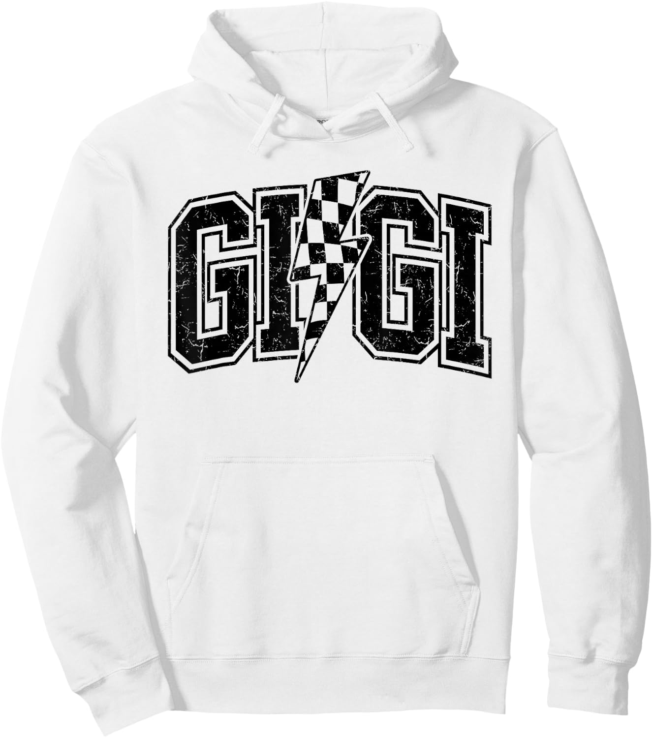 Gigi Lightning Bolt Racing Checkered Mother's Day Varsity Hoodie - Hoodie | White