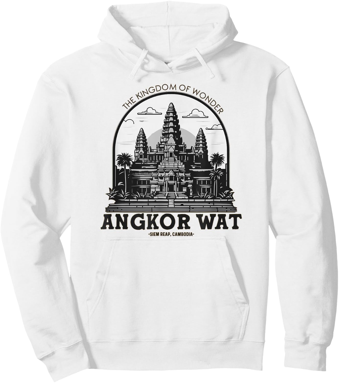 Less Than Three Khmer Brand -Adults Angkor Wat , Grey, Small, Short Sleeve, Classic Fit, Pull On, Travel, Leisure, Casual, , Embroidery Hoodie - Hoodie | White