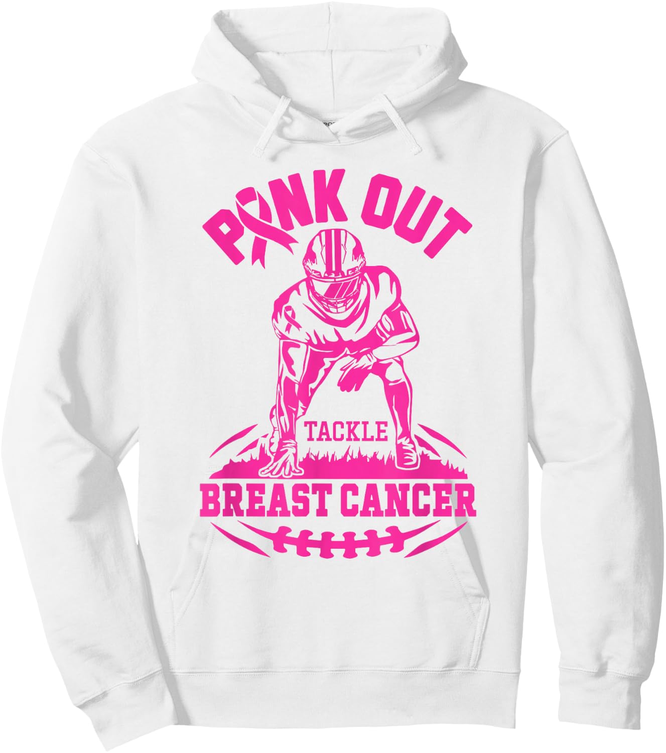 Pink Out Tackle Breast Cancer Awareness Football Pink Ribbon Hoodie - Hoodie | White