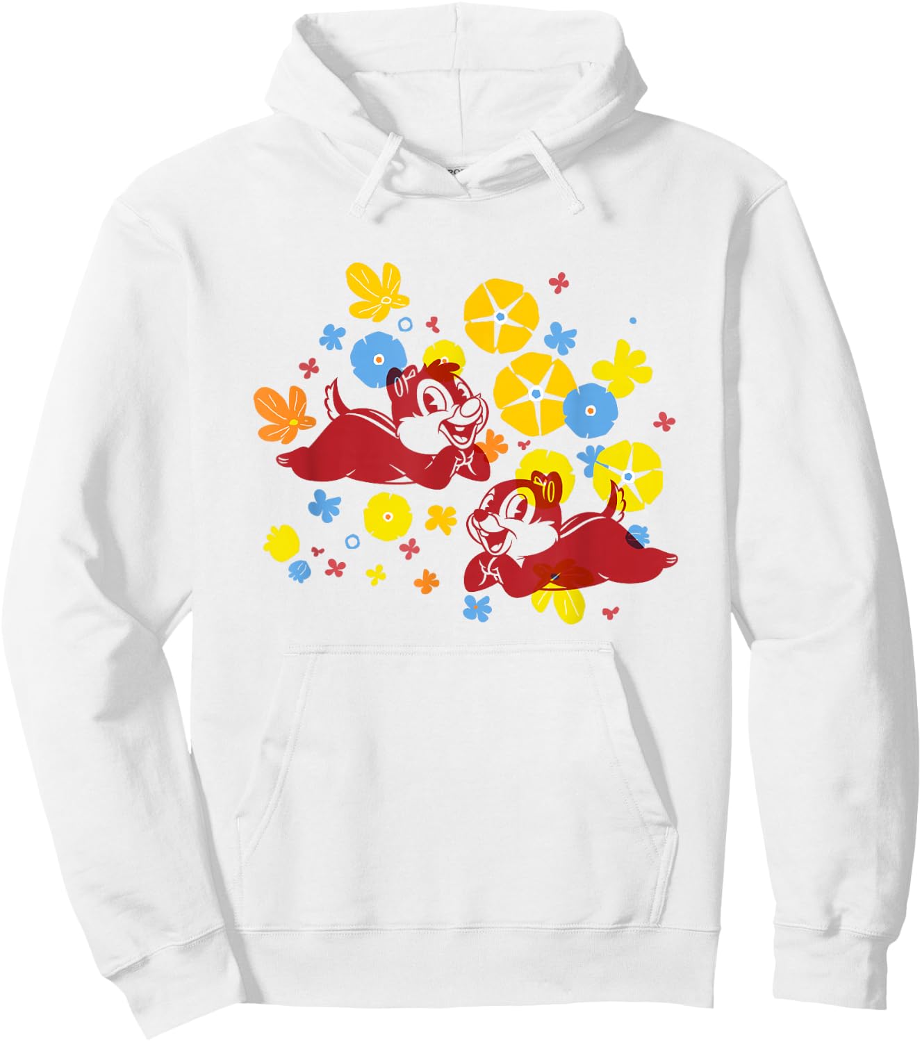Disney Mickey and Friends Cute Chip & Dale Chest Floral Logo Hoodie - Hoodie | White