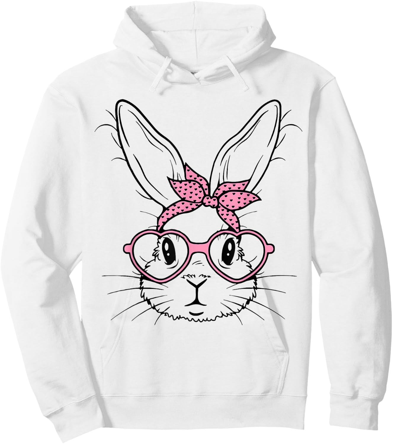 Cute Bunny Rabbit Face With Bandana Heart Glasses Easter Day Hoodie - Hoodie | White