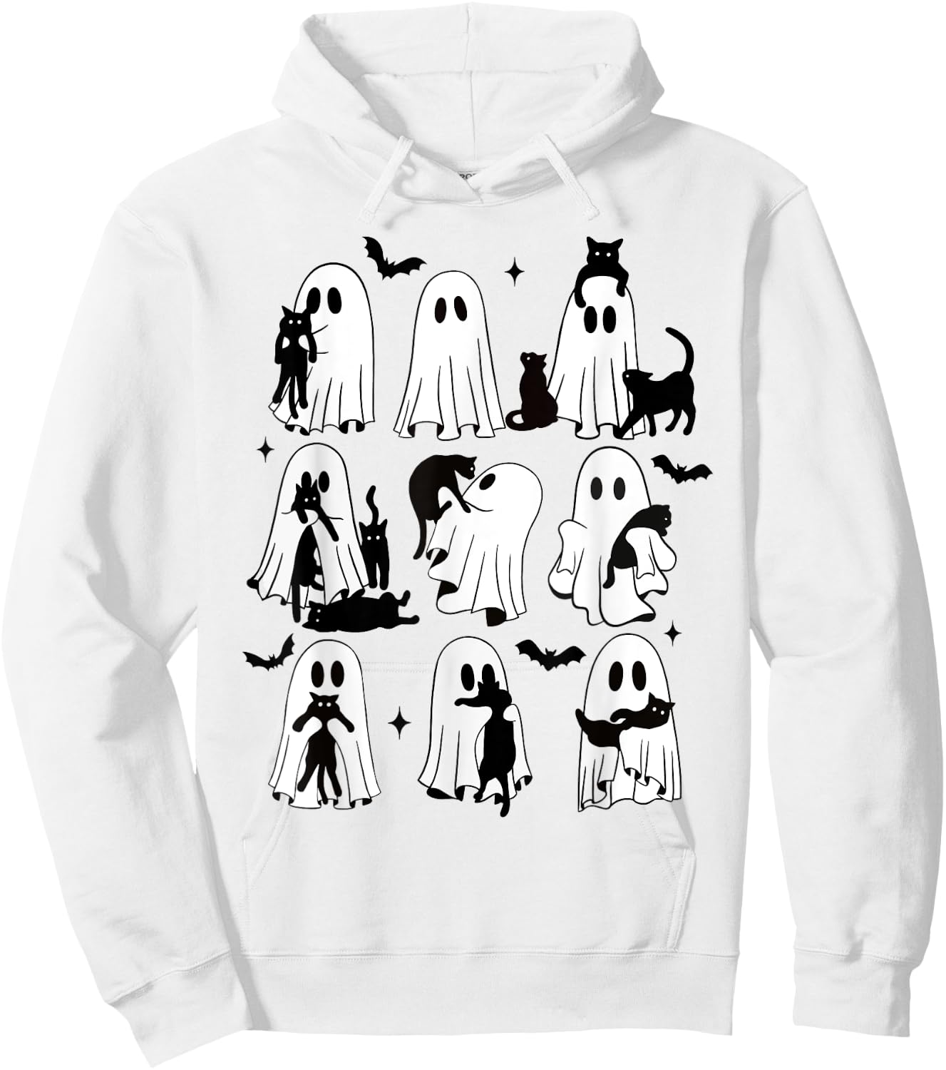 Funny Ghost Holding A Black Cat Lazy Halloween Spooky Season Hoodie - Hoodie | White