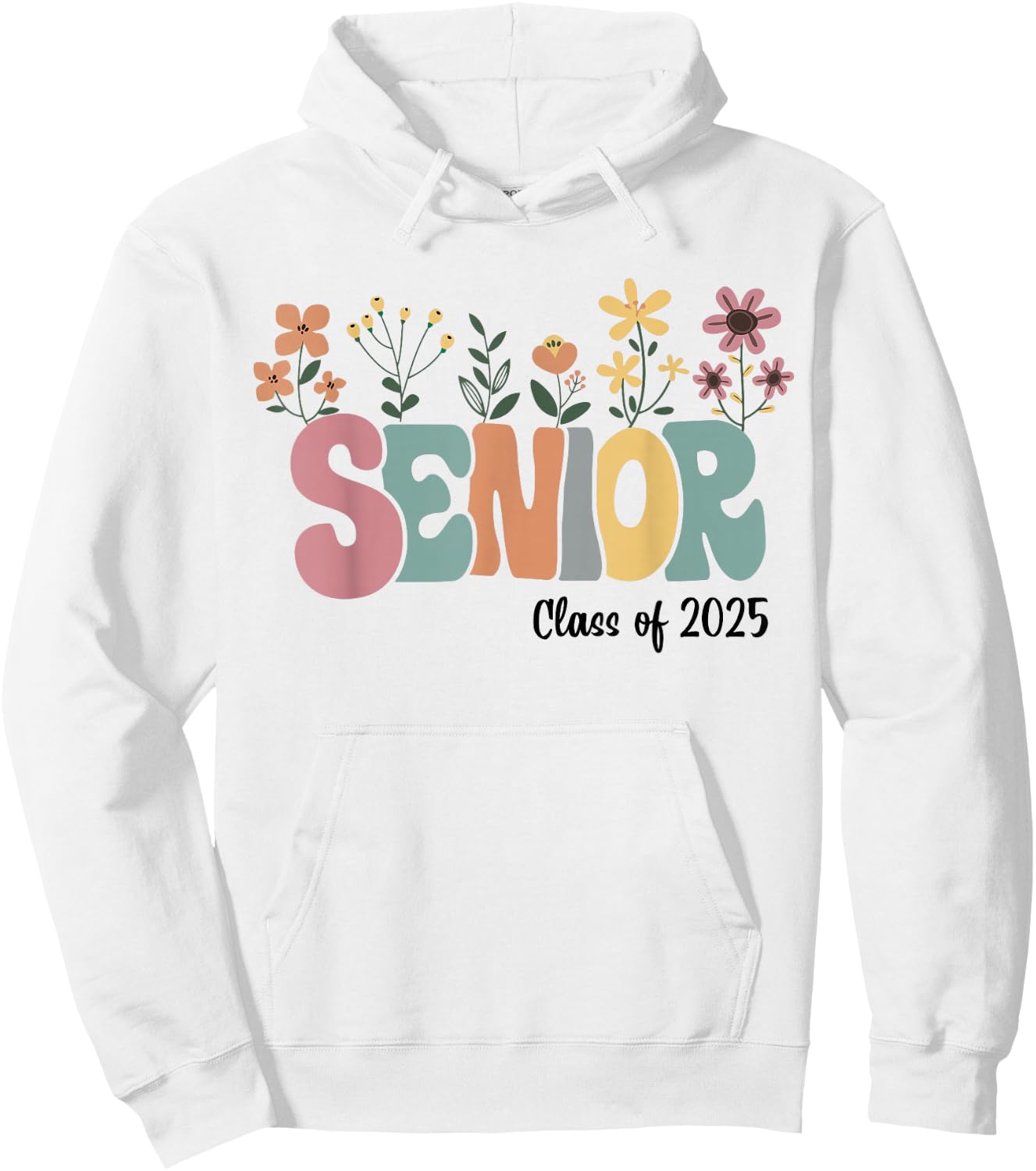 Retro Groovy Senior 25 Class Of 2025 Graduation Flower Hoodie - Hoodie | White