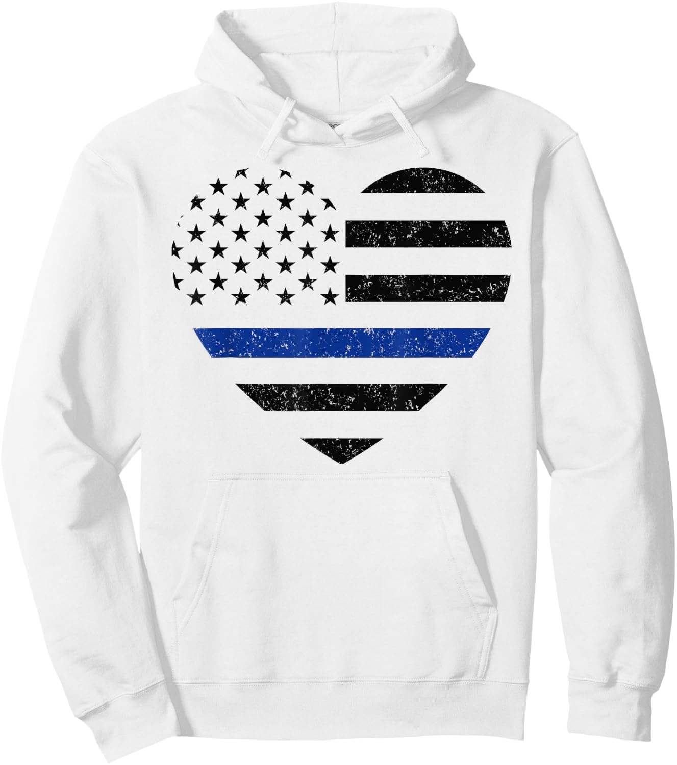 Thin Blue Line American Flag Heart Patriotic Kids Police Hoodie - Hoodie | White