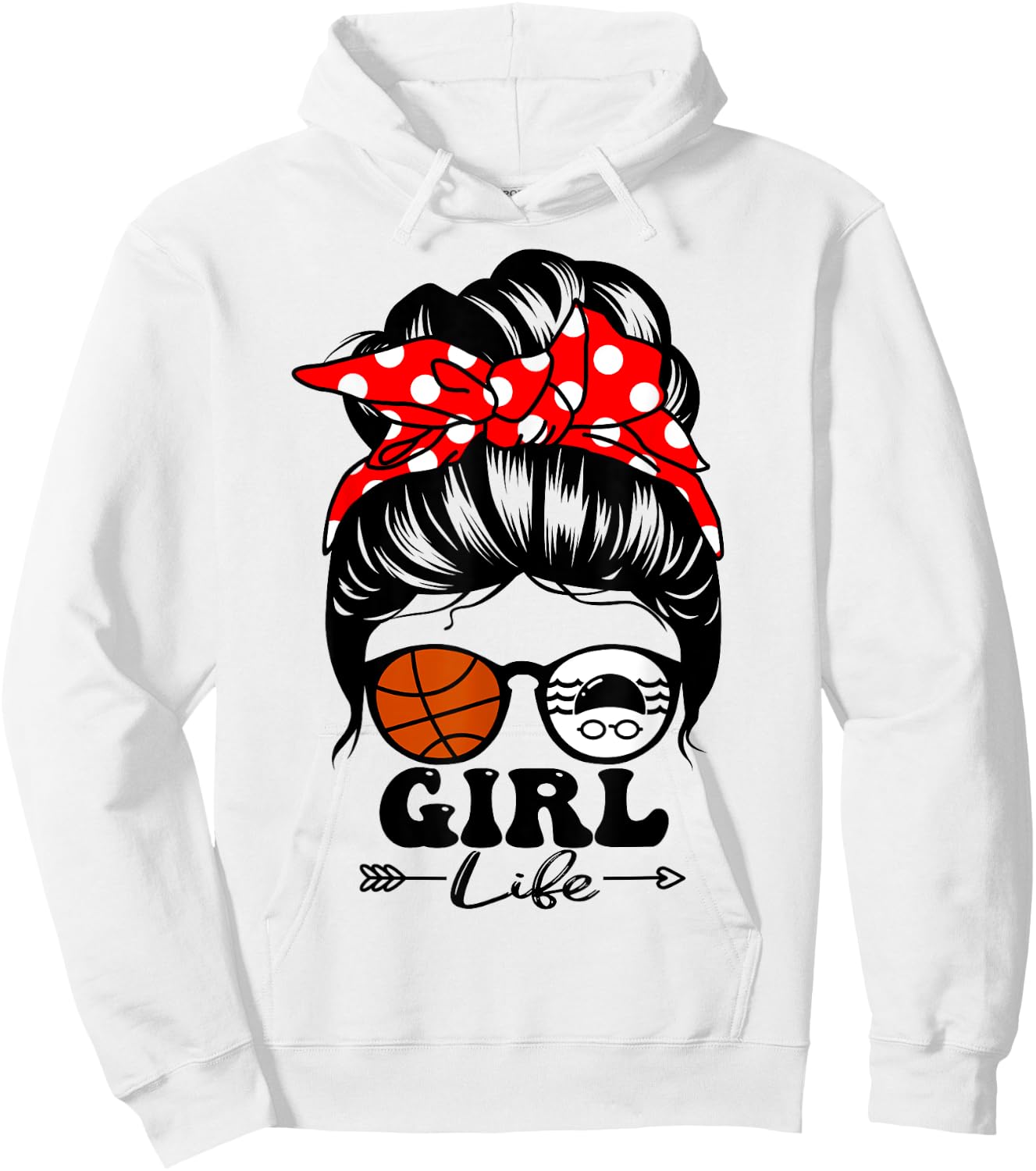 Girl Life Messy Bun Hair Funny Swim Basketball Player Girl Hoodie - Hoodie | White
