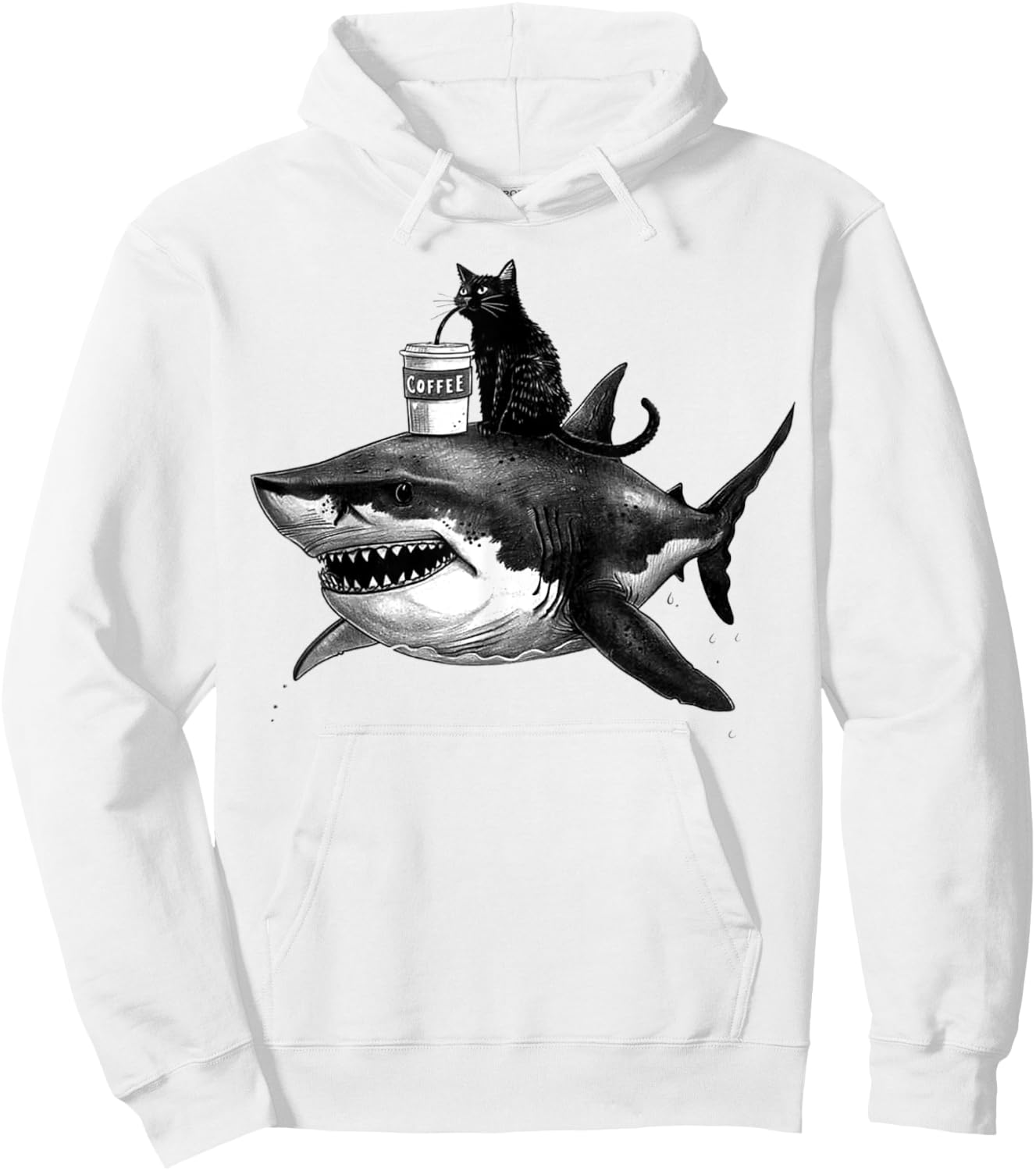 Funny Shark and Cat Art - Black Cat Riding Shark Women Hoodie - Hoodie | White