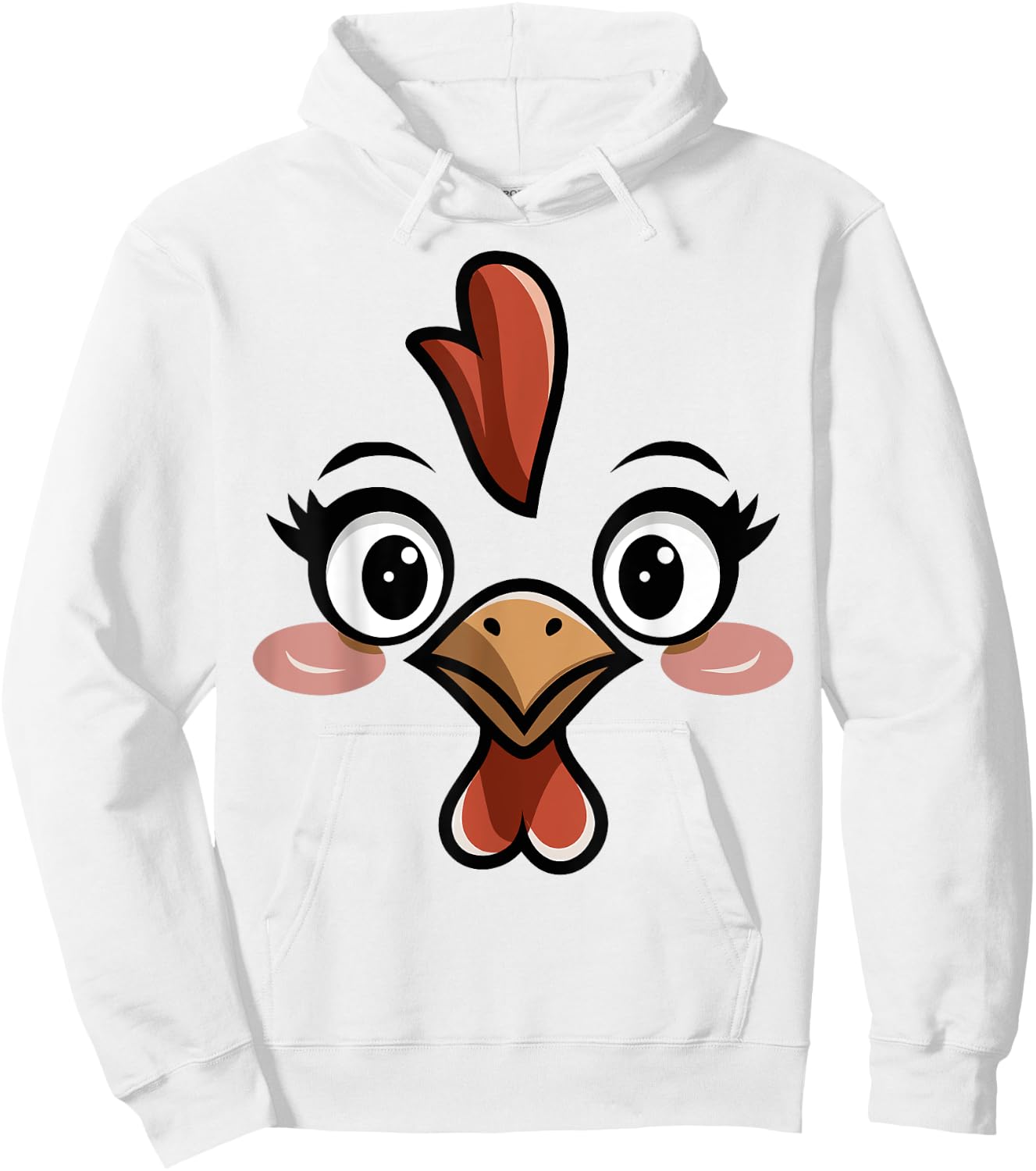 Novelty Last Minute Easy Halloween Party Stuff Halloween Chicken Face Women Kids Blue, White Size Small Classic Fit Round Collar Short Sleeve Cotton 60%, Polyester 40% Hoodie - Hoodie | White