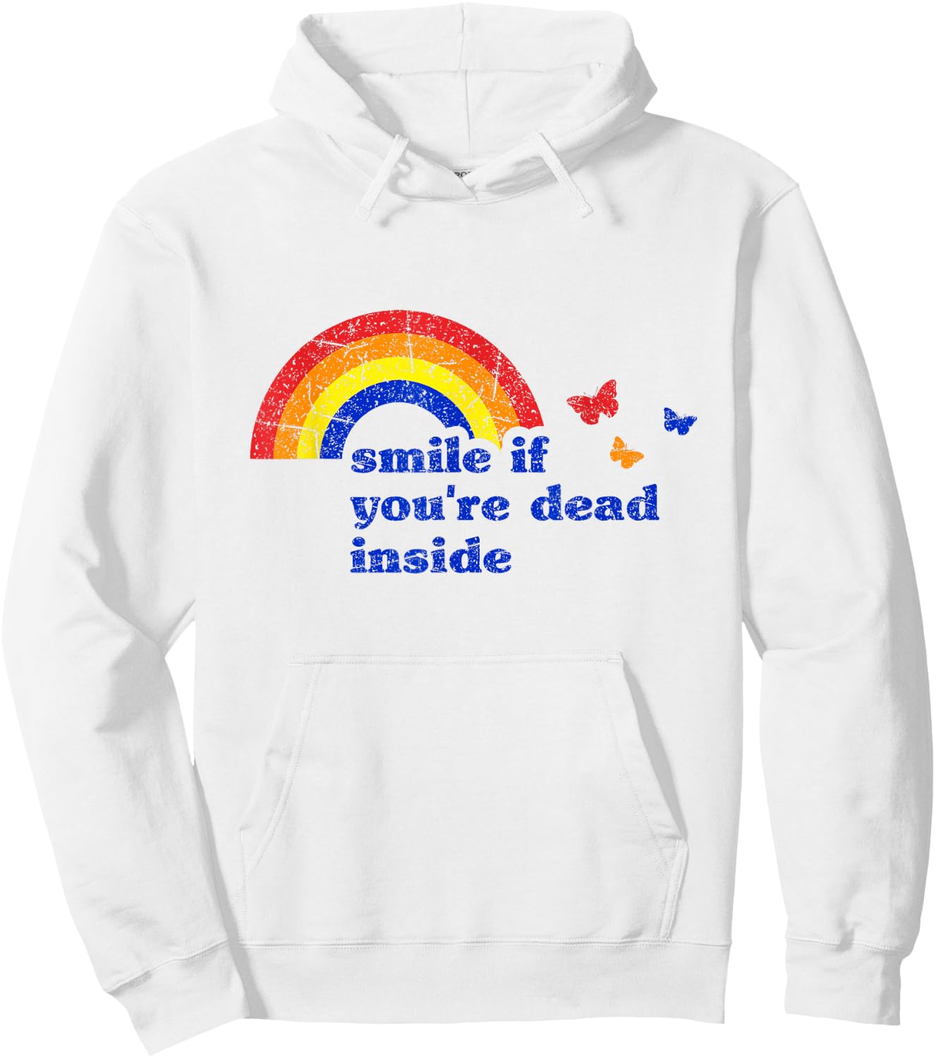 "Smile if You're Dead Inside" Rainbow Vintage Dark Humor Hoodie - Hoodie | White