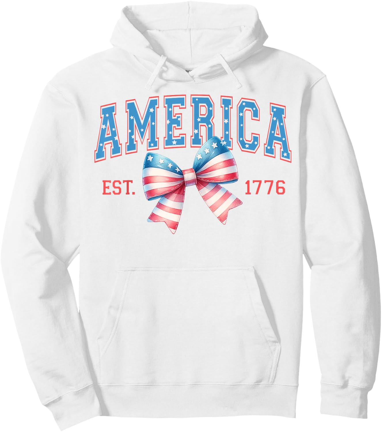 America Est. 1776 Patriotic Coquette Bow 4th of July Hoodie - Hoodie | White