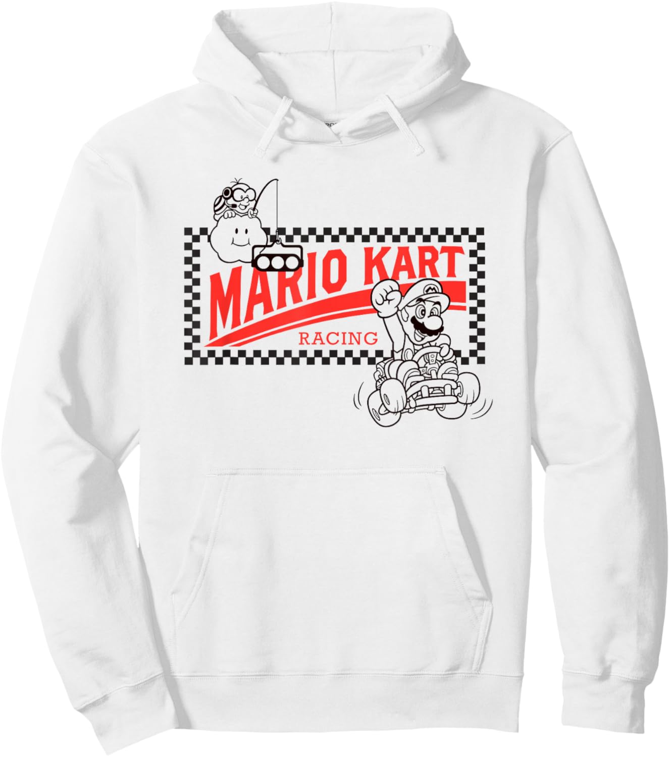 Mario Kart Racing Vintage Checkerboard Frame Logo Hoodie - Hoodie | White