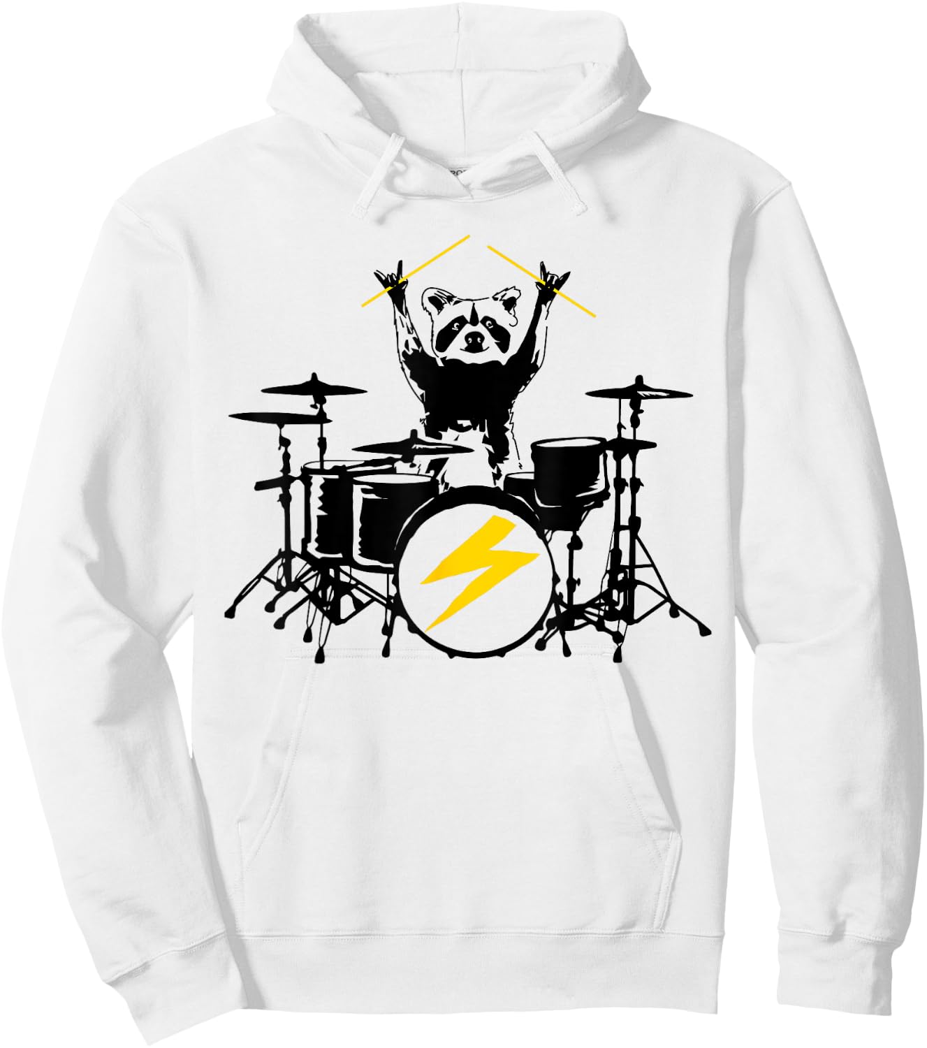 Funny Raccoon Playing Drum Kit Graphic Hoodie - Hoodie | White
