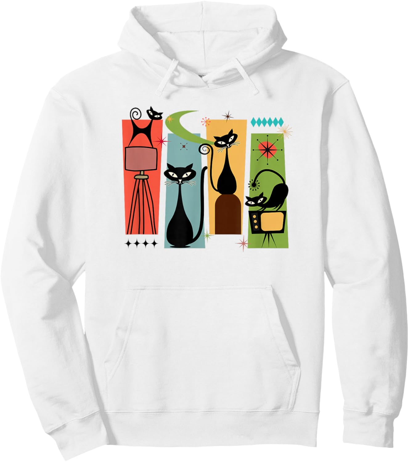 Mid Century Modern Look Cats 50s 60s Atomic Age Space Retro Hoodie - Hoodie | White