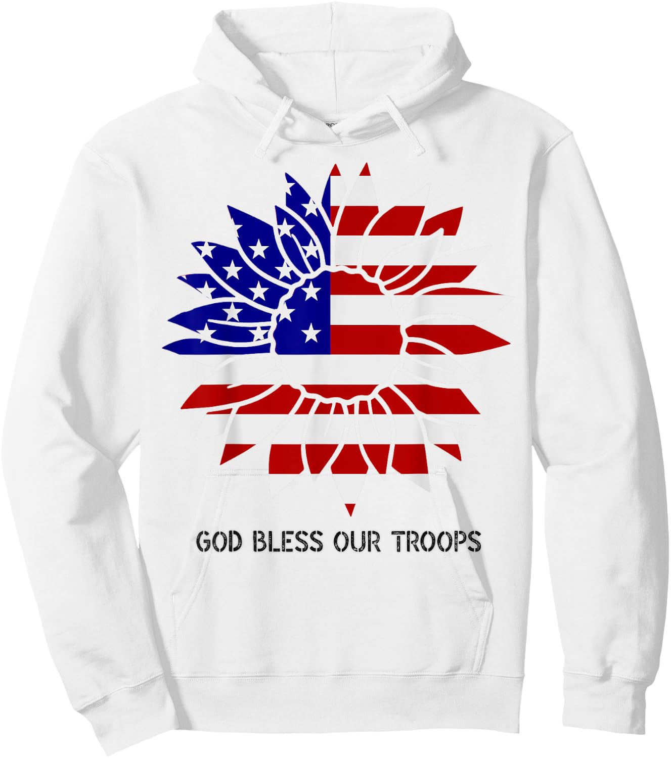 Patriotic US Flag Sunflower God Bless Our Troops Kids Men Hoodie - Hoodie | White