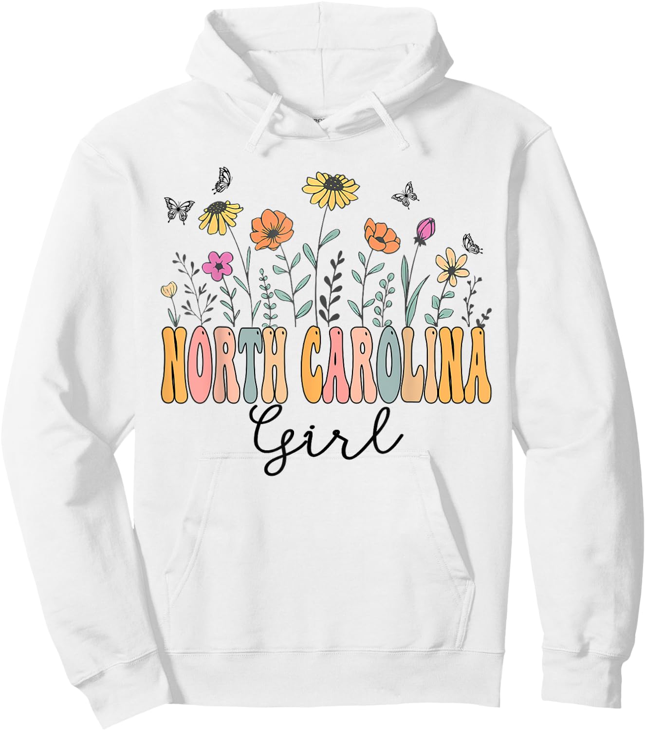 North Carolina Girl Wildflower Groovy North Carolina Lover Hoodie - Hoodie | White