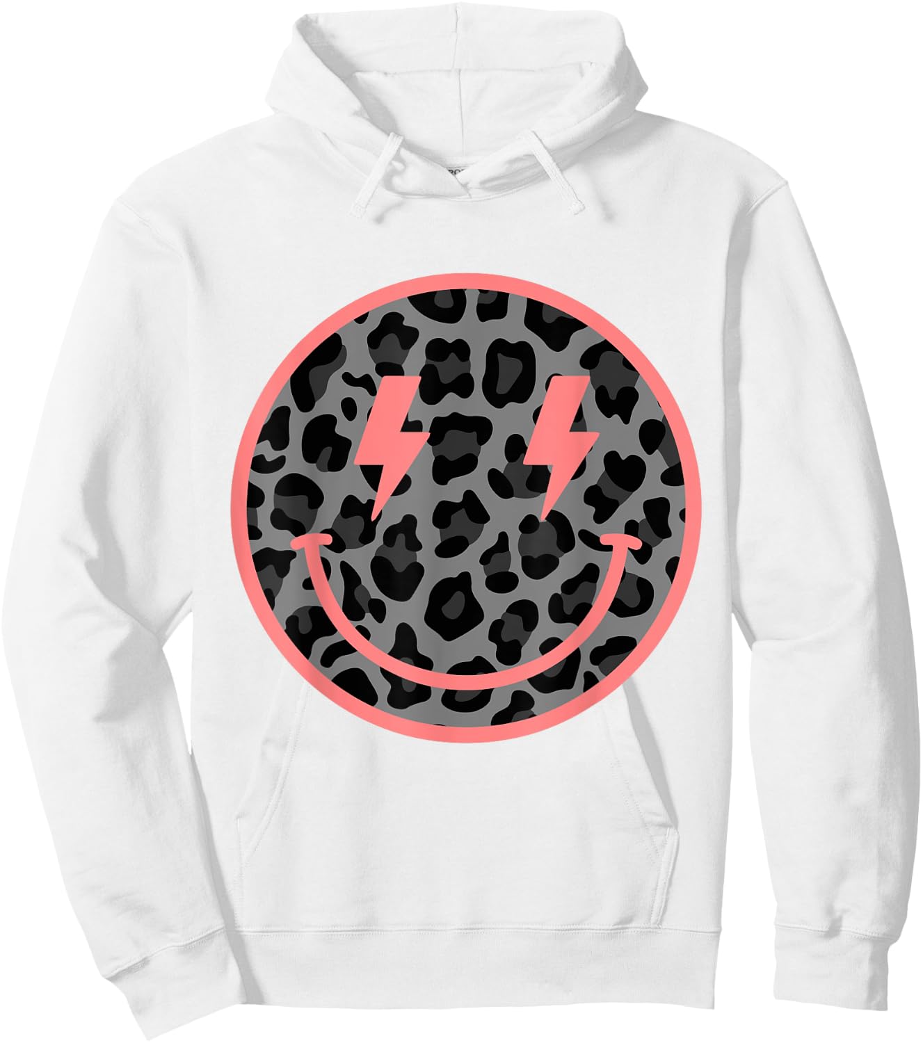 Retro Happy Face Leopard Print Cheetah Smile Face Hoodie - Hoodie | White