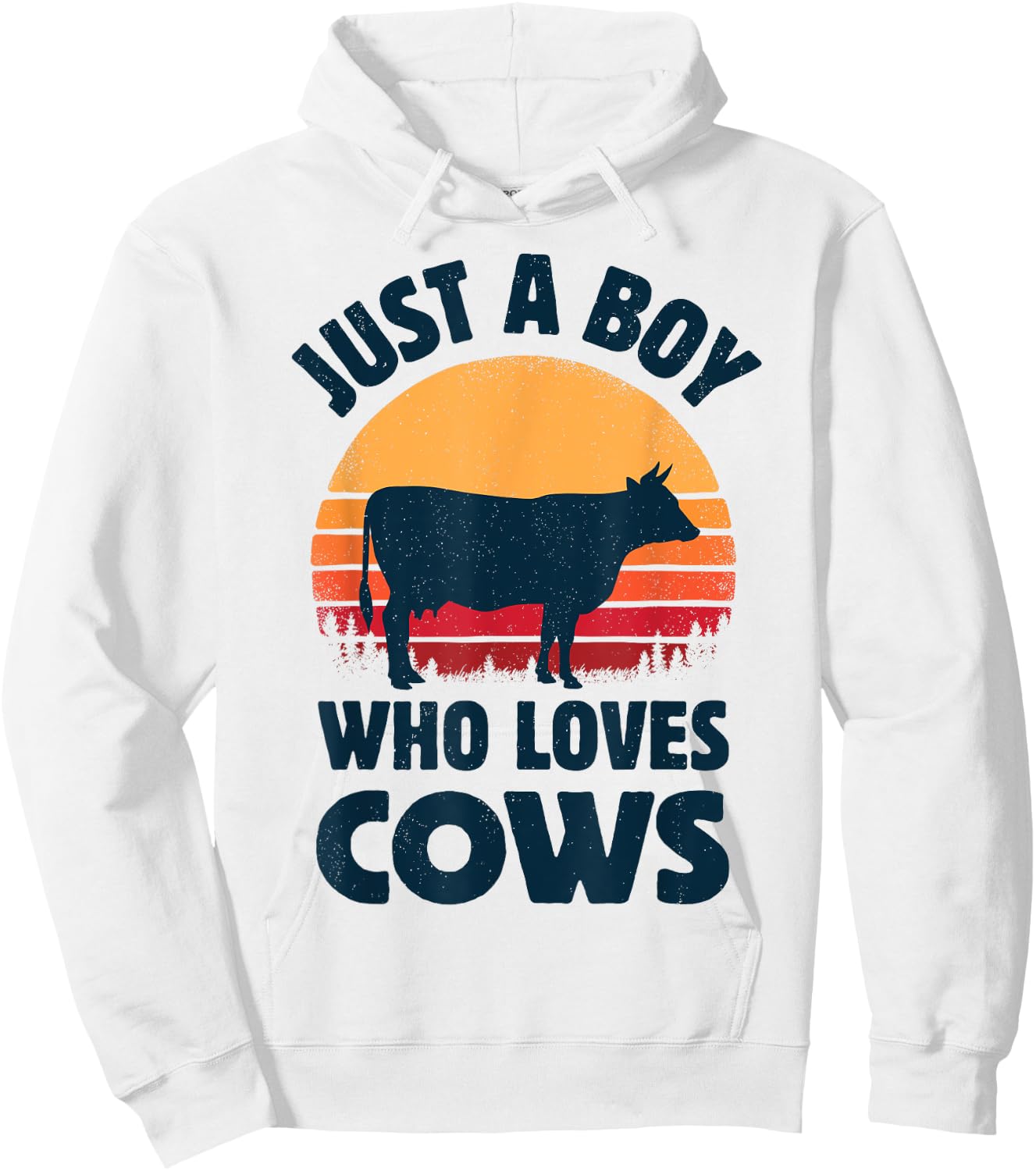 Cow Just A Boy Who Loves Retro Farm Animal Farmer Sunset Hoodie - Hoodie | White