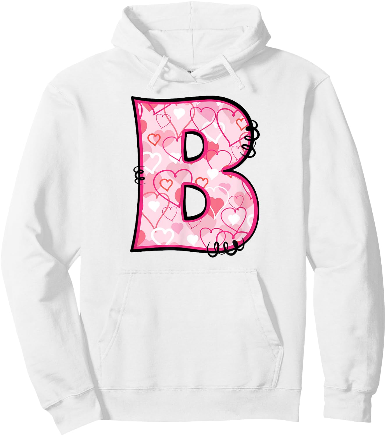 Letter B Pink Initial Monogram Hearts Girly Hoodie - Hoodie | White