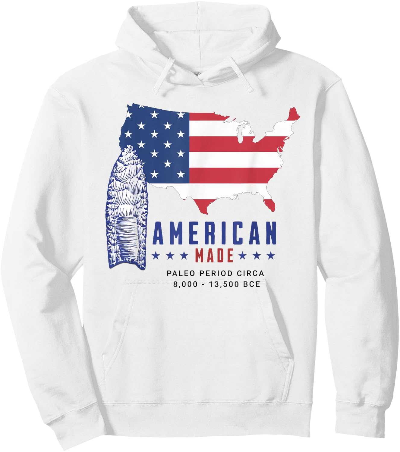 Paleo Spearpoint (Arrowhead) with American Flag Kids Men Hoodie - Hoodie | White