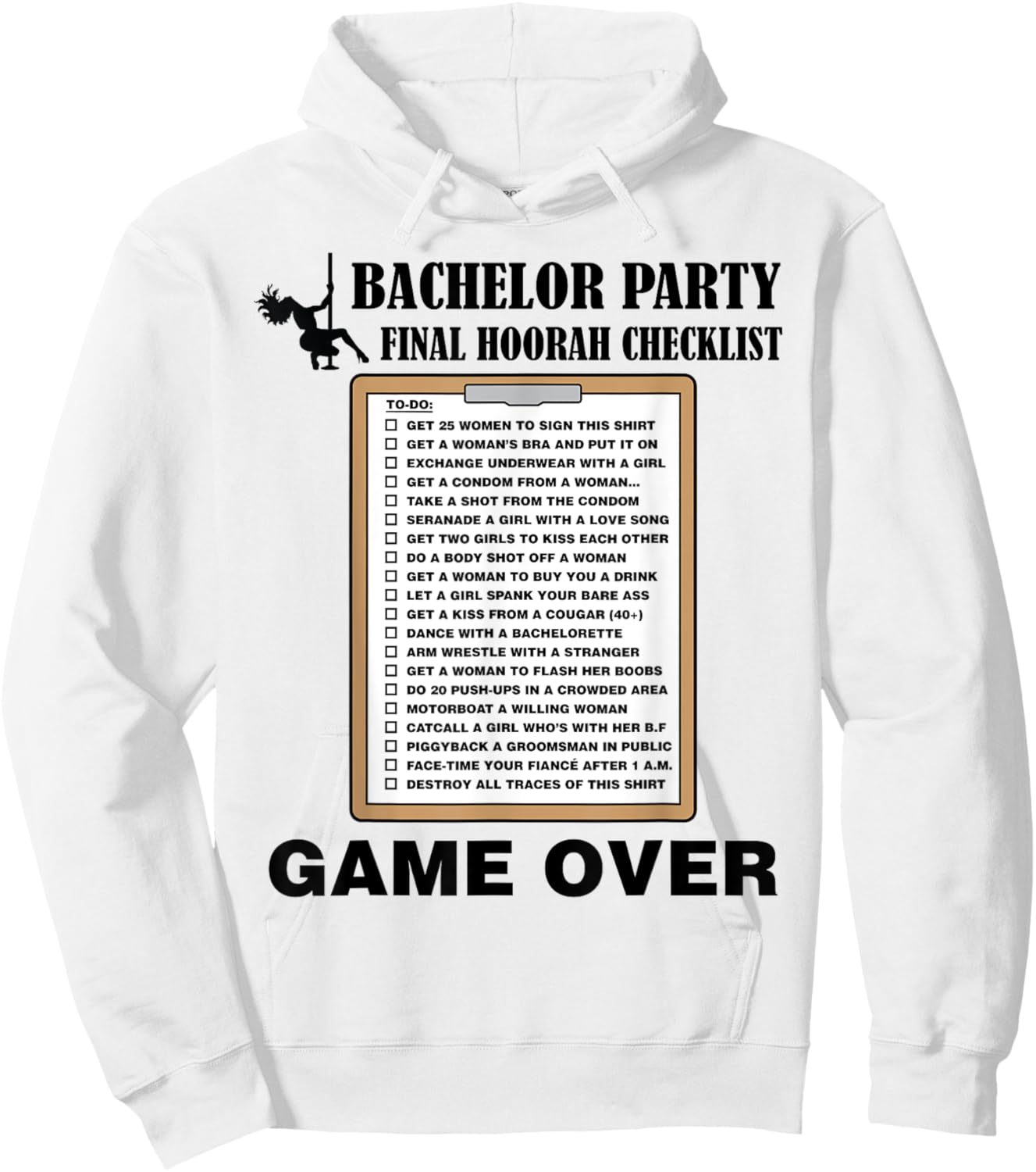 Bachelor Party Checklist Funny Challenge for Grooms Hoodie - Hoodie | White