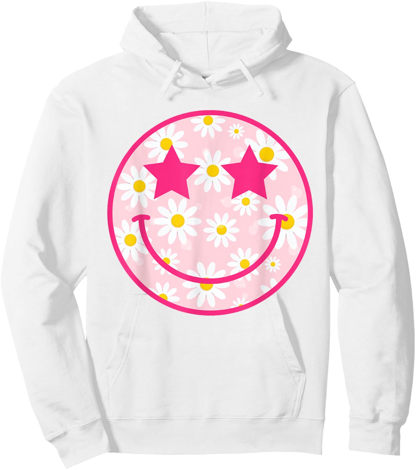Happy Face Floral Shirt Preppy Aesthetic Smiling Face Hoodie - Hoodie | White