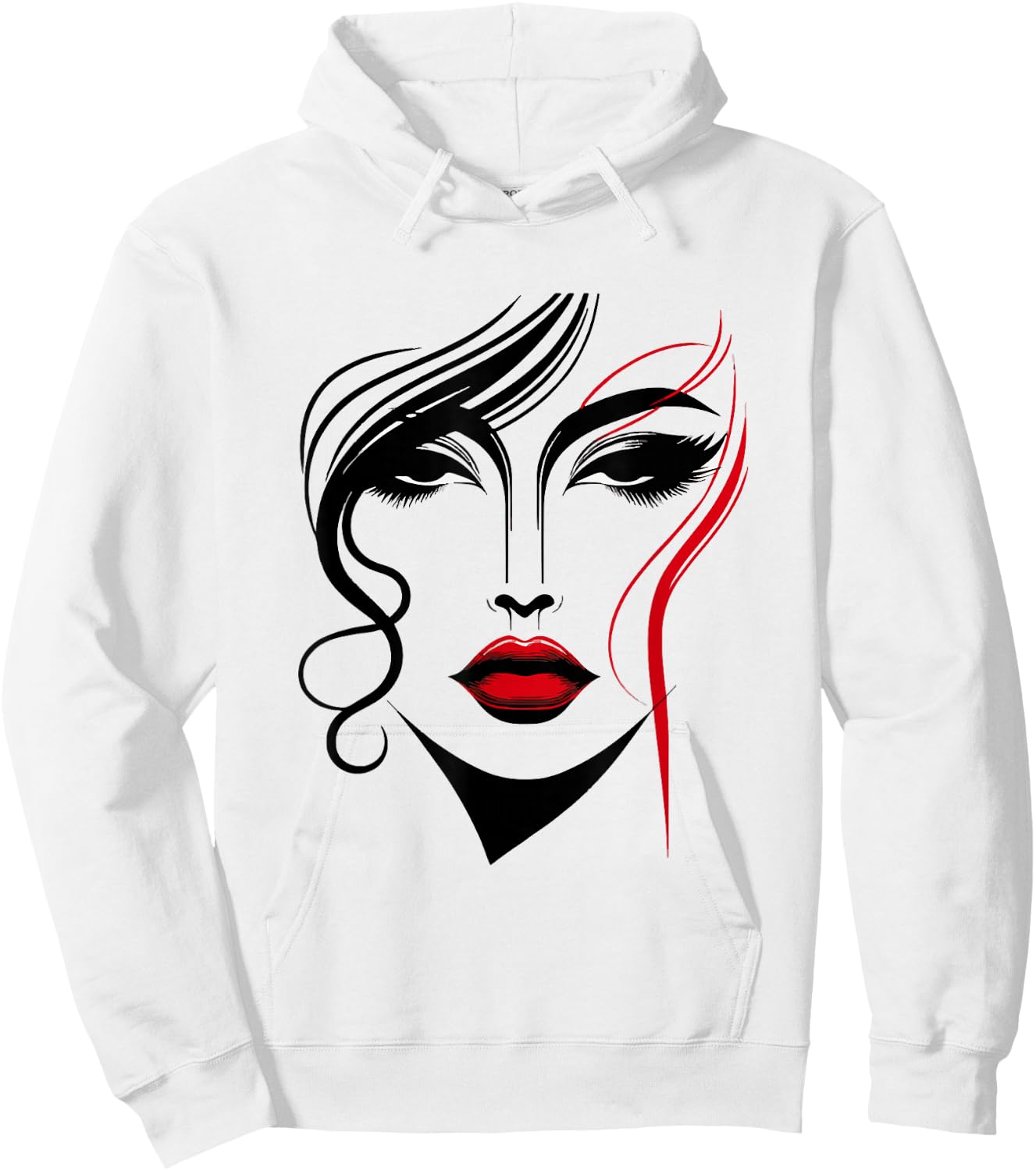 Abstract Female Face With Red Lipstick Abstract Art Piece Hoodie - Hoodie | White