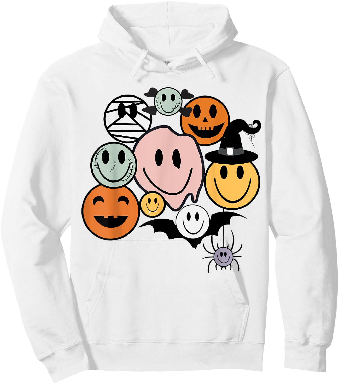 Funny Retro Halloween Smile Face Spooky Men Women Boy Girl Hoodie - Hoodie | White