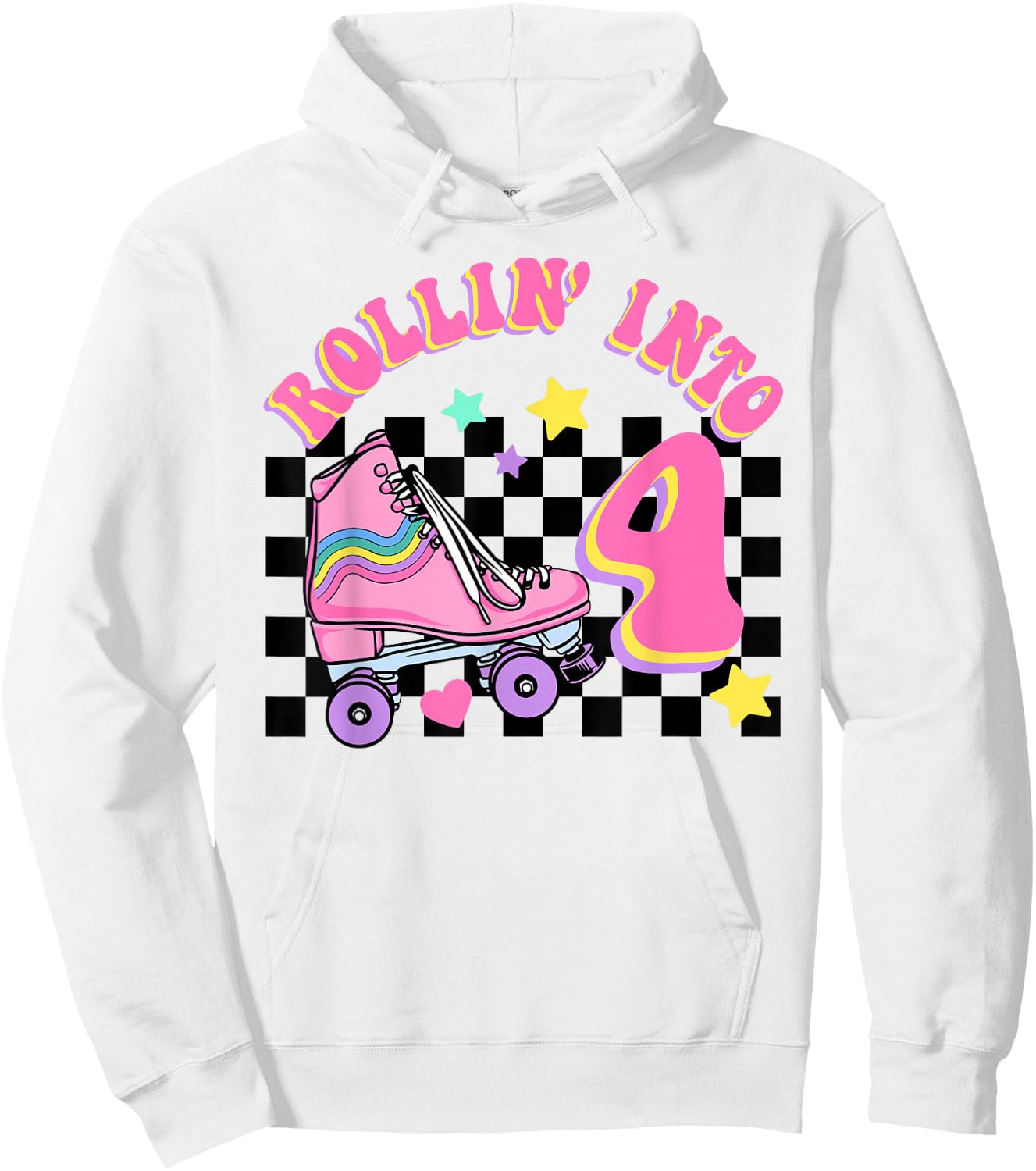 Rolling Into 4 Years Old Skater Groovy Birthday Girls Kids Hoodie - Hoodie | White